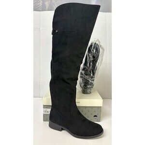 SUN + STONE Women's Black Wide Calf Allicce Round Toe Block Heel Boots 9M